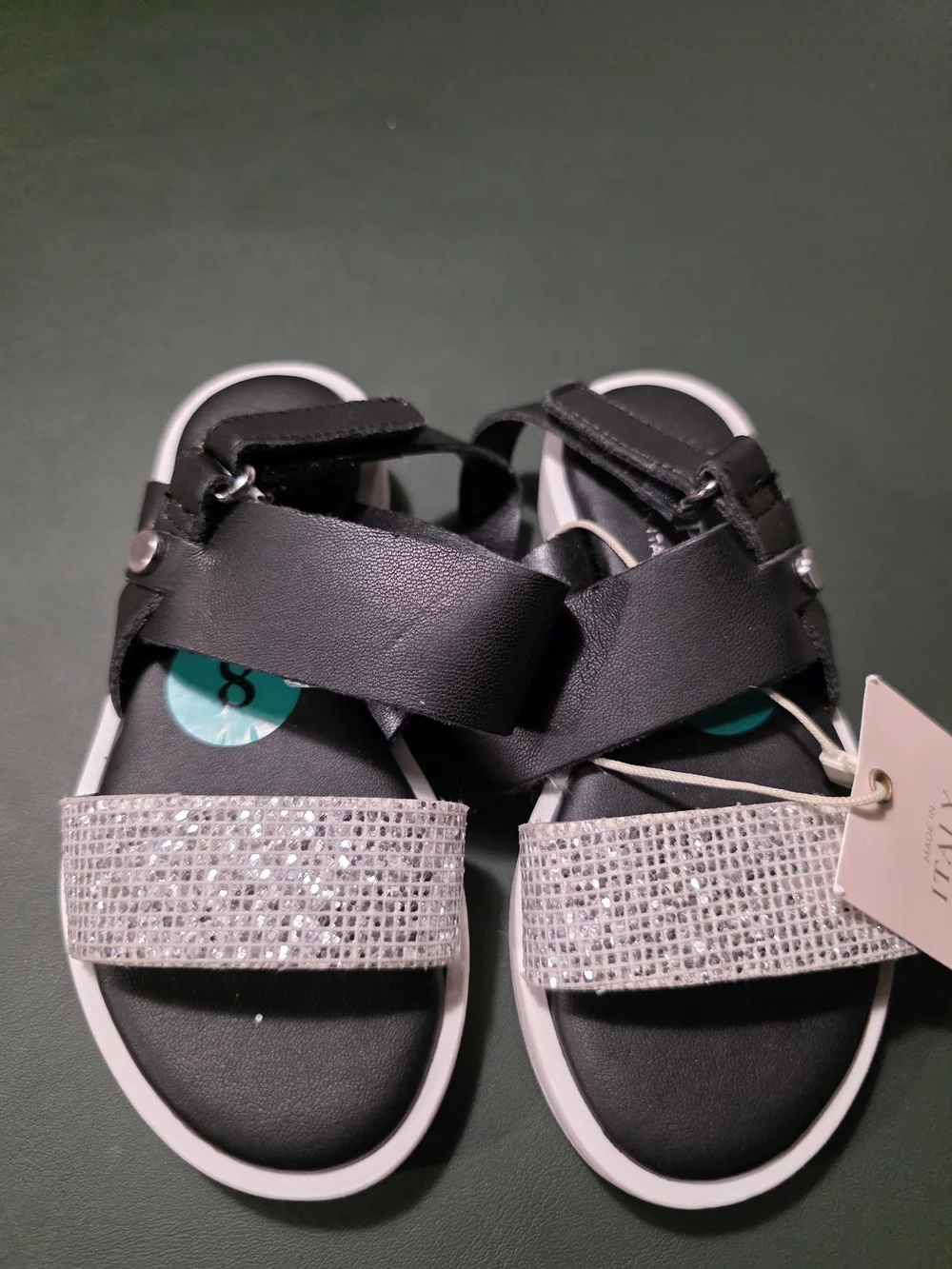 Girls Black Sandals with Silver Rhinestone Strap